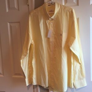 Men's yellow and white striped button down